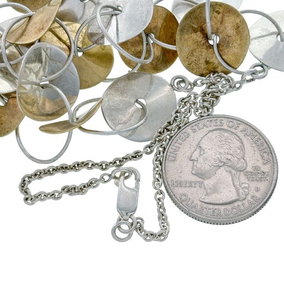 Vintage Sterling Silver 925 Two Tone Necklace 17.5" - Picture 2 of 5